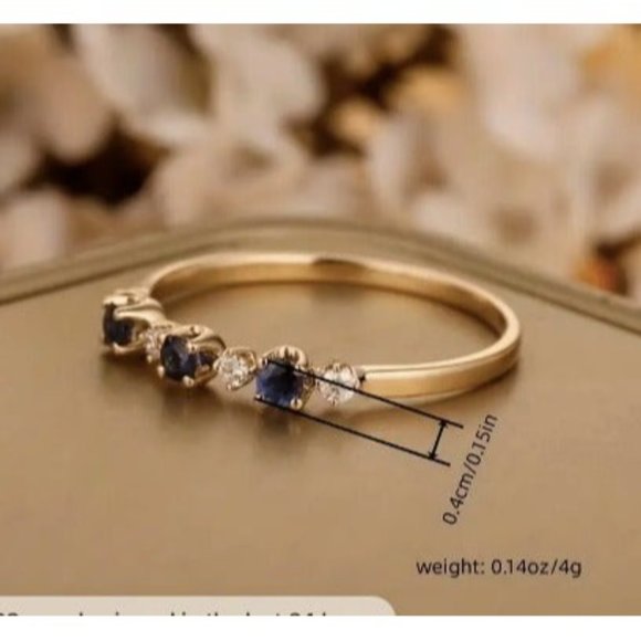 14k Gold Plated Blue Diamond Ring - Picture 4 of 8